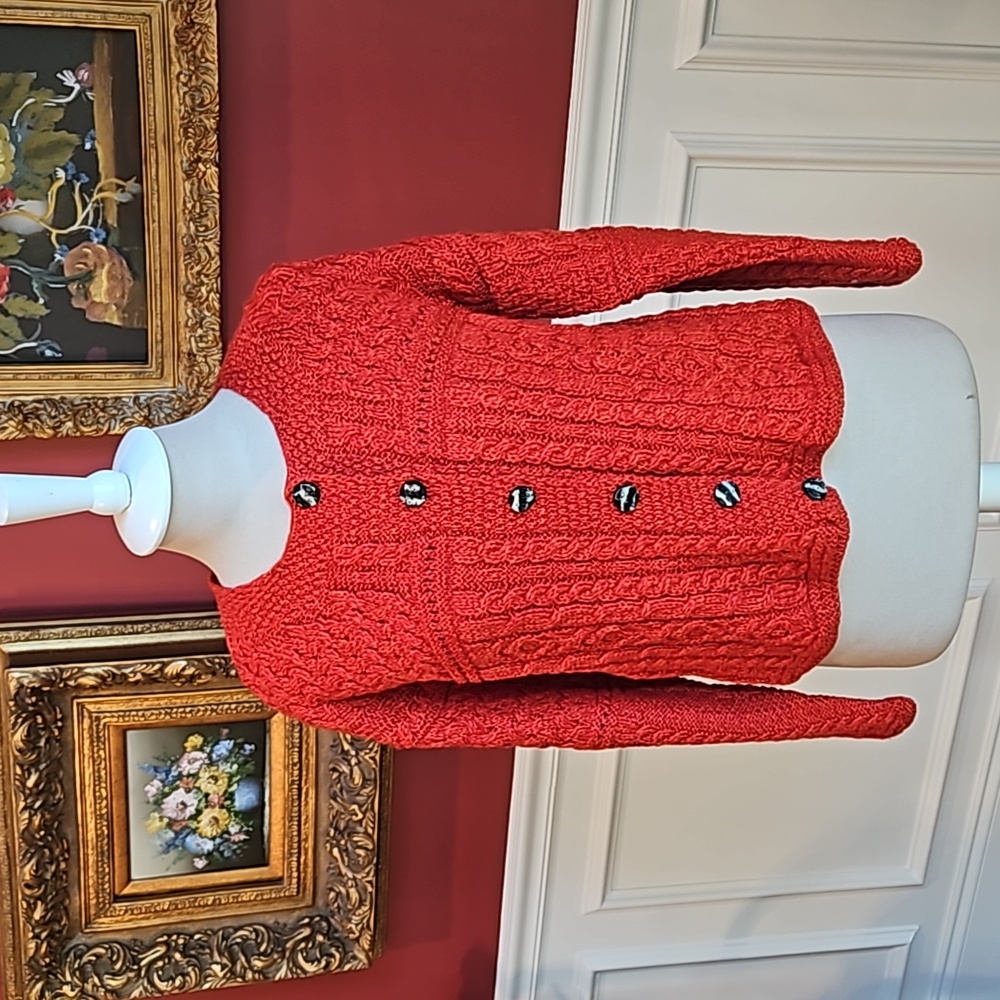 Quill's Woolen Market Ireland Cardigan Orange 100%wool Cottagecore Grandma Small